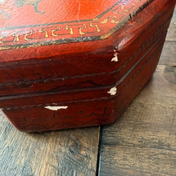Chinese red lacquer box, antique, hand-painted children, calligraphy interior - Picture 5 of 5